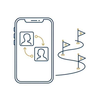 スマートフォンでのオンライン診療と目標までの道のりのイラスト